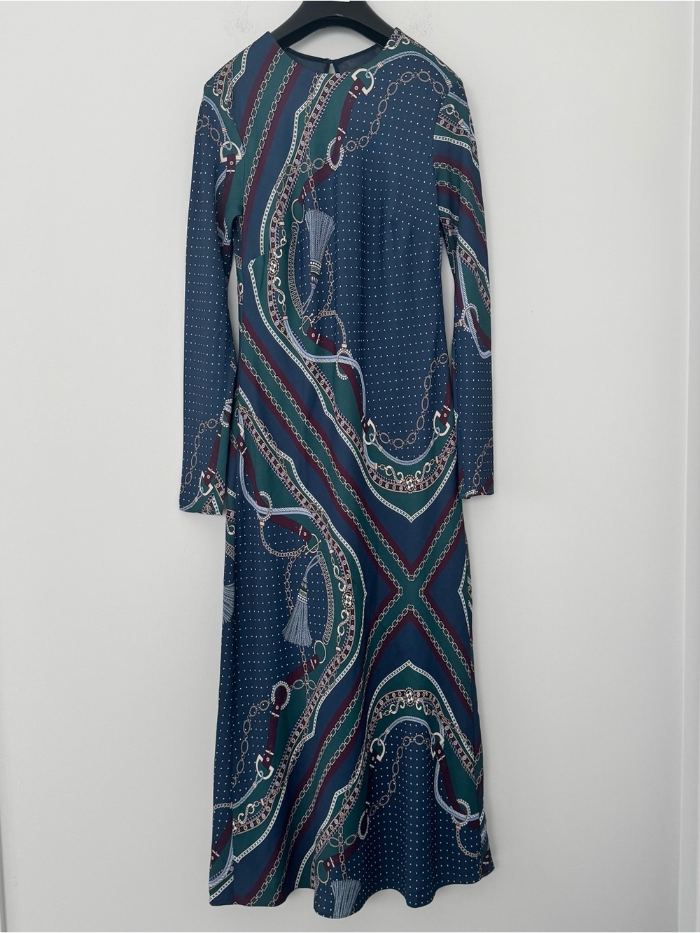 Ann Taylor Maxi Dress Blue Chain Print Long Sleeve Scarf Print 1st Fit Sample 8